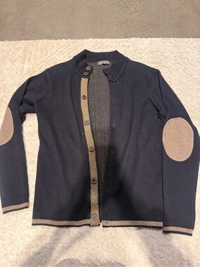 lorenzo Magni Navy Knit Sweater with Tan Accent